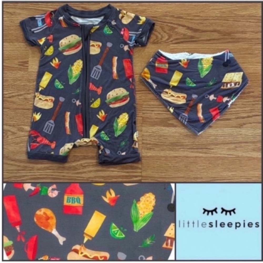🍔Little Sleepies Grill & Chill Shorty & Bandana Bib